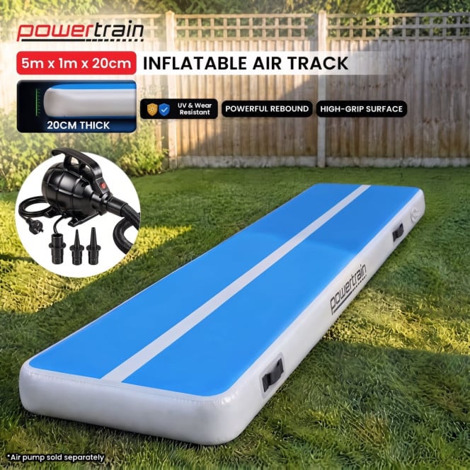 Air Track Powertrain 5m x 1m Inflatable Tumbling Gymnastics Mat - Blue White