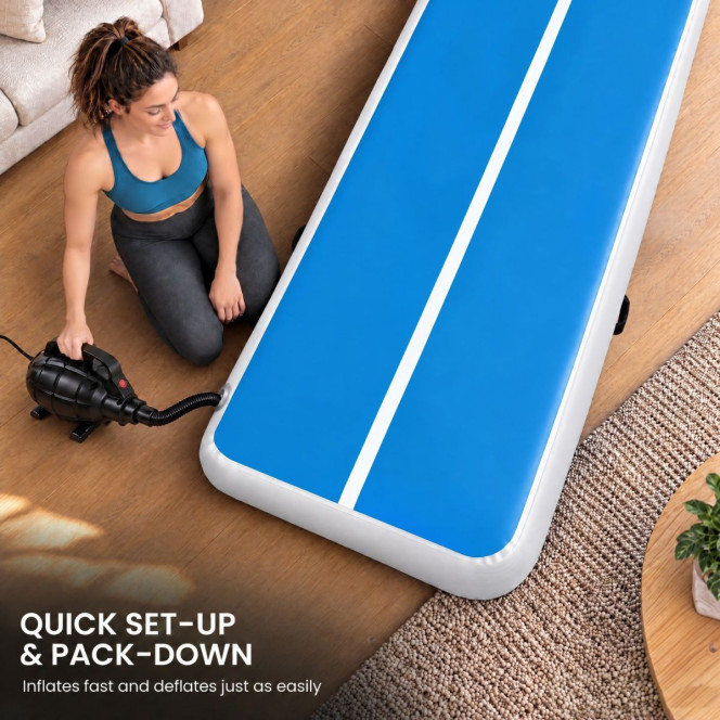 Powertrain 5m x 1m Inflatable Air Track 20cm Thick Gymnastics Exercise Tumbling Mat in Blue White with Electric Pump Image 8