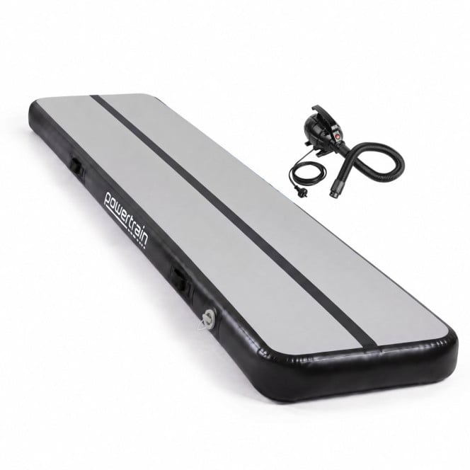 Powertrain 5m x 1m Inflatable Air Track 20cm Thick Gymnastics Exercise Tumbling Mat in Grey Black with Electric Pump Image 2