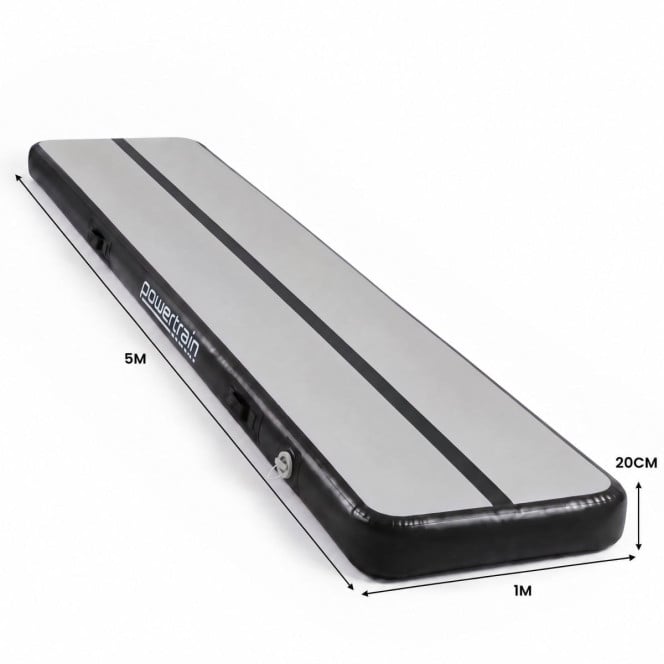 Powertrain 5m x 1m Inflatable Air Track 20cm Thick Gymnastics Exercise Tumbling Mat in Grey Black with Electric Pump Image 3