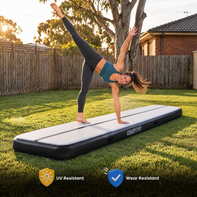 Powertrain 5m x 1m Inflatable Air Track 20cm Thick Gymnastics Exercise Tumbling Mat in Grey Black with Electric Pump Image 9