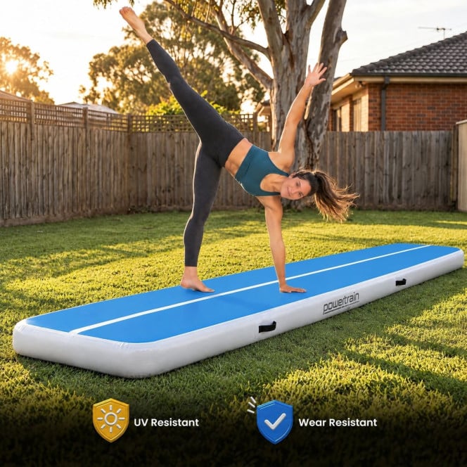 Air Track Powertrain 6m x 1m Inflatable Tumbling Gymnastics Mat - Blue White Image 9