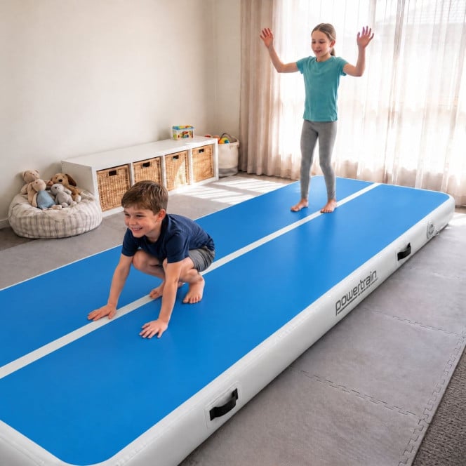 Air Track Powertrain 6m x 1m Inflatable Tumbling Gymnastics Mat - Blue White Image 12