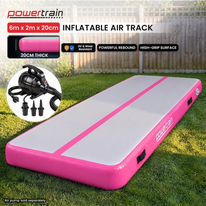 Air Track Powertrain 6m x 2m Gymnastics Mat Tumbling Exercise - Grey Pink