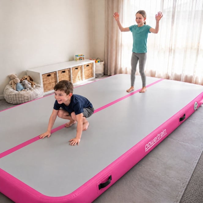 Air Track Powertrain 6m x 2m Gymnastics Mat Tumbling Exercise - Grey Pink Image 12