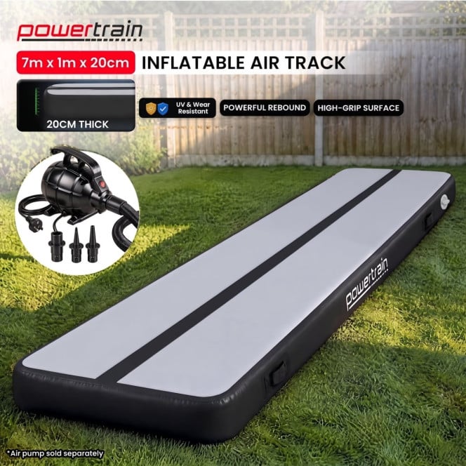 Air Track Powertrain 7m x 1m Inflatable Tumbling Mat Gymnastics - Grey Black