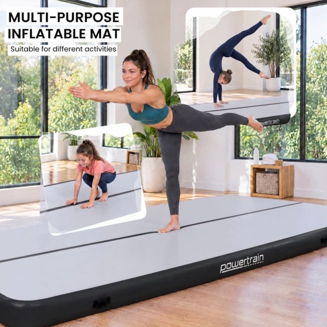 Air Track Powertrain 7m x 1m Inflatable Tumbling Mat Gymnastics - Grey Black Image 7
