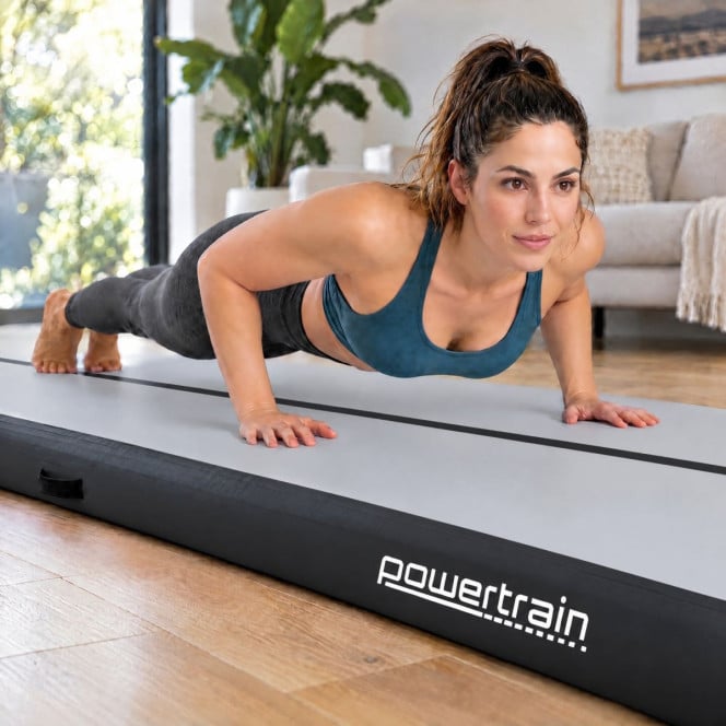 Air Track Powertrain 7m x 1m Inflatable Tumbling Mat Gymnastics - Grey Black Image 14