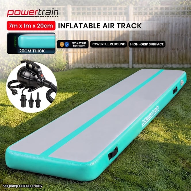 Air Track Powertrain 7m x 1m Inflatable Gymnastics Mat Tumbling - Grey Green