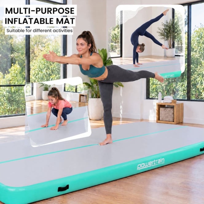 Air Track Powertrain 7m x 1m Inflatable Gymnastics Mat Tumbling - Grey Green Image 7