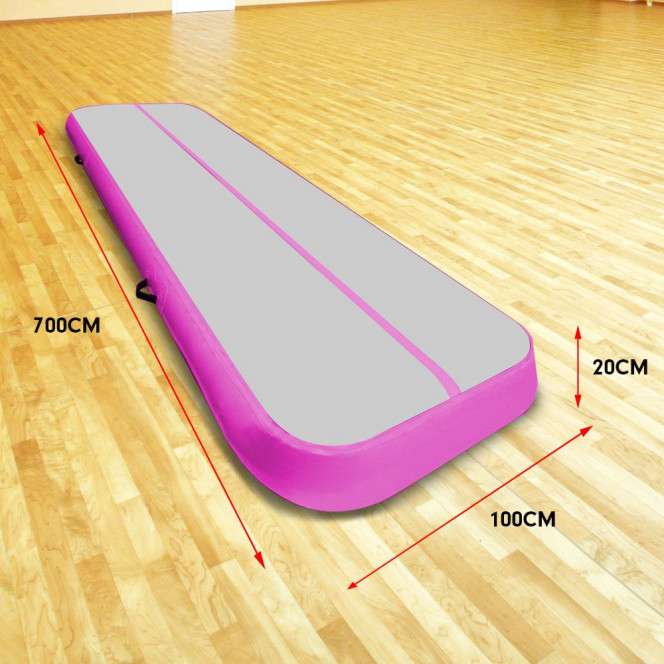 Air Track Powertrain 7m x 1m Inflatable Gymnastics Mat Tumbling - Grey Pink Image 2