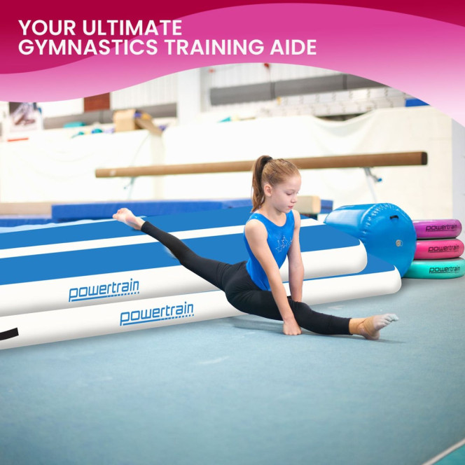 Air Track Powertrain 8m x 1m Inflatable Tumbling Gymnastics Mat - Blue White Image 9