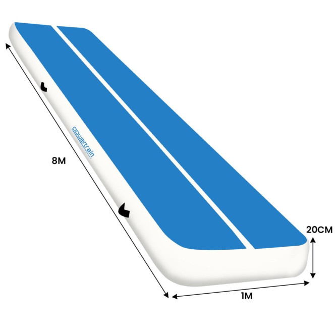 Air Track Powertrain 8m x 1m Inflatable Tumbling Gymnastics Mat - Blue White Image 4