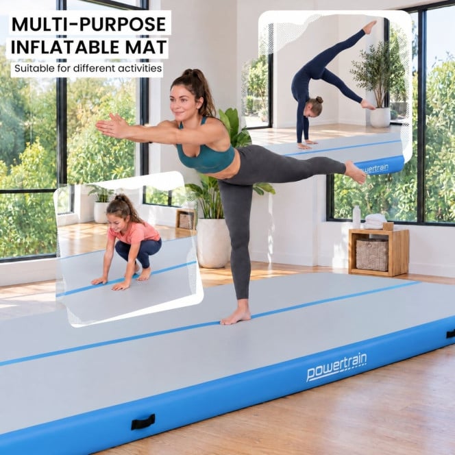 Air Track Powertrain 8m x 1m Inflatable Gymnastics Mat Tumbling - Grey Blue Image 7