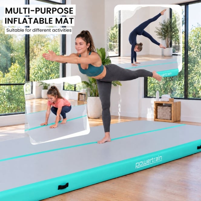 Air Track Powertrain 8m x 1m  Inflatable Gymnastics Mat Tumbling - Grey Green Image 7