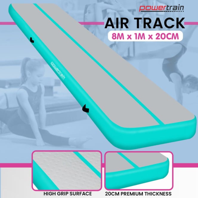 Air Track Powertrain 8m x 1m  Inflatable Gymnastics Mat Tumbling - Grey Green Image 8