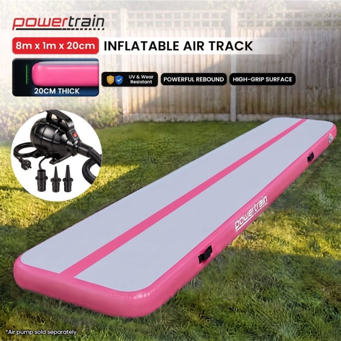 Air Track Powertrain 8m x 1m Inflatable Gymnastics Mat Tumbling - Grey Pink