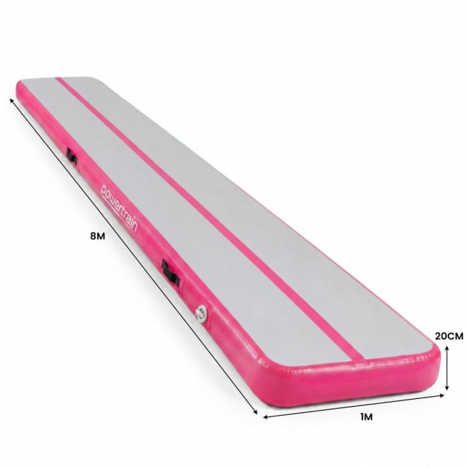 Air Track Powertrain 8m x 1m Inflatable Gymnastics Mat Tumbling - Grey Pink Image 3