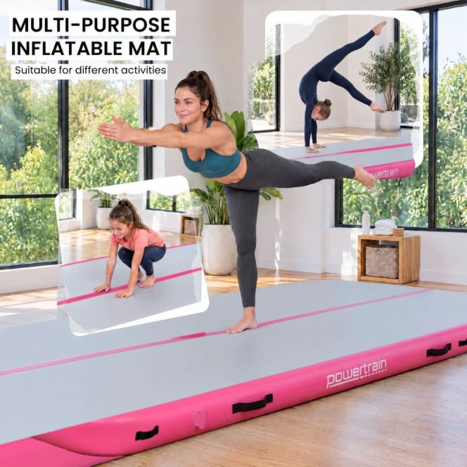 Air Track Powertrain 8m x 1m Inflatable Gymnastics Mat Tumbling - Grey Pink Image 7