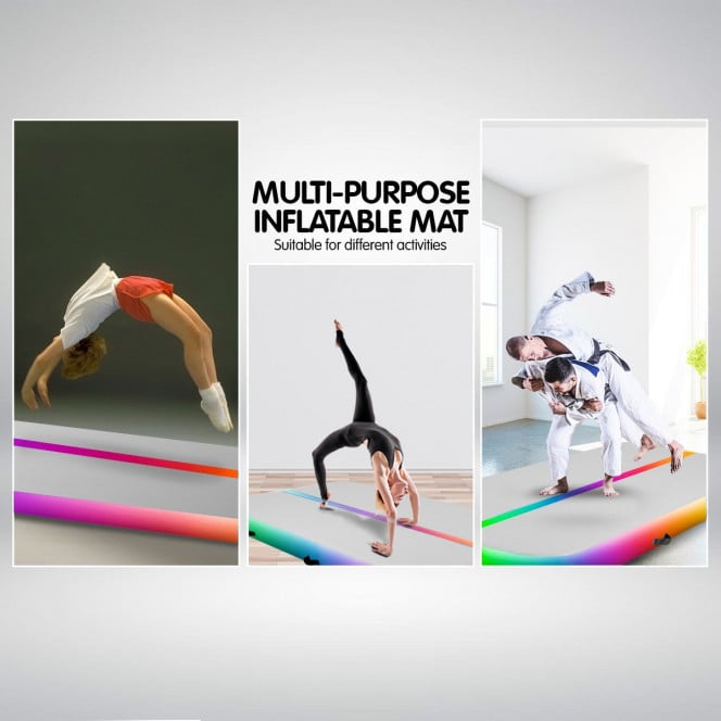 Air Track 4m x 1m x 20cm Inflatable Tumbling Gymnastics Mat - Rainbow Image 6