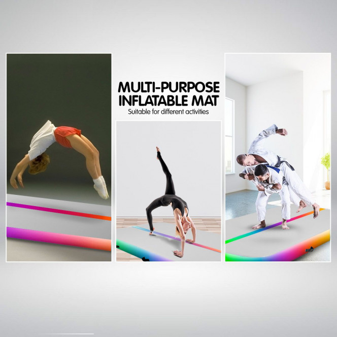4m x 1m Air Track Tumbling Mat Gymnastics Exercise Inflatable - Rainbow Image 9 image 9