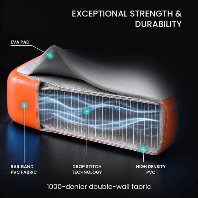 Powertrain 3m x 1m Inflatable Air Track 20cm Thick Gymnastics Exercise Tumbling Mat in Grey Orange with Electric Pump Image 6