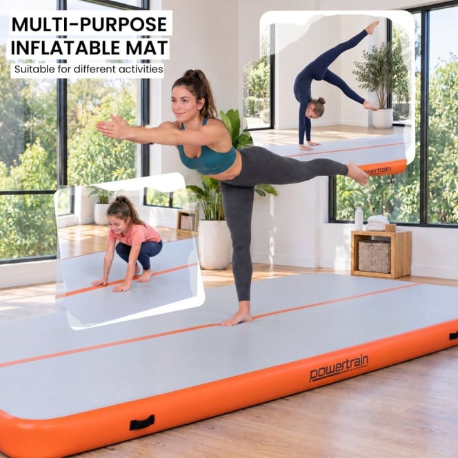 Powertrain 3m x 1m Inflatable Air Track 20cm Thick Gymnastics Exercise Tumbling Mat in Grey Orange with Electric Pump Image 7