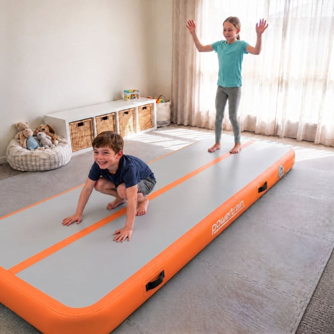 Powertrain 3m x 1m Inflatable Air Track 20cm Thick Gymnastics Exercise Tumbling Mat in Grey Orange with Electric Pump Image 12