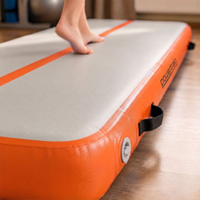 Powertrain 3m x 1m Inflatable Air Track 20cm Thick Gymnastics Exercise Tumbling Mat in Grey Orange with Electric Pump Image 13