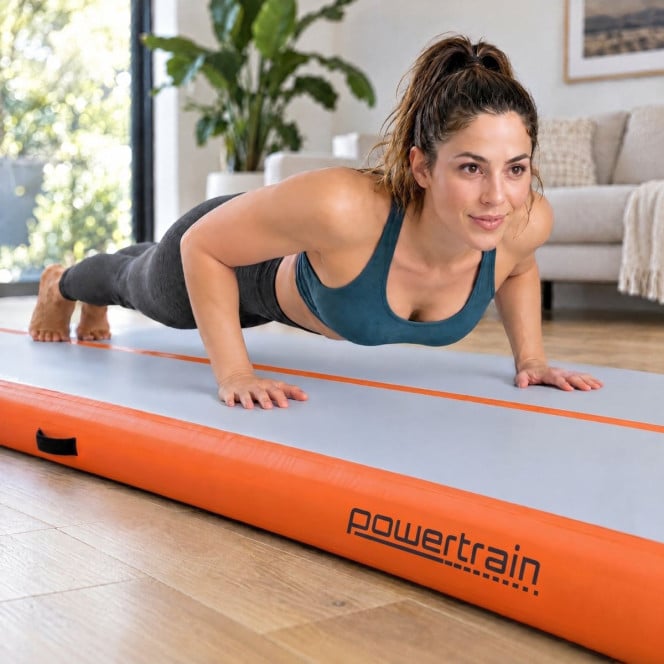 Powertrain 3m x 1m Inflatable Air Track 20cm Thick Gymnastics Exercise Tumbling Mat in Grey Orange with Electric Pump Image 14