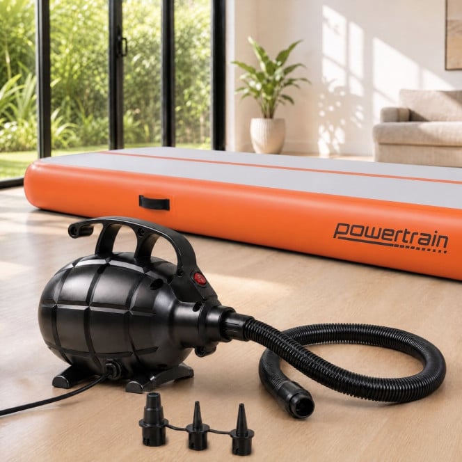 Powertrain 3m x 1m Inflatable Air Track 20cm Thick Gymnastics Exercise Tumbling Mat in Grey Orange with Electric Pump Image 15