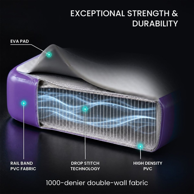 Powertrain 3m x 1m Inflatable Air Track 20cm Thick Gymnastics Exercise Tumbling Mat in Grey Purple with Electric Pump Image 6