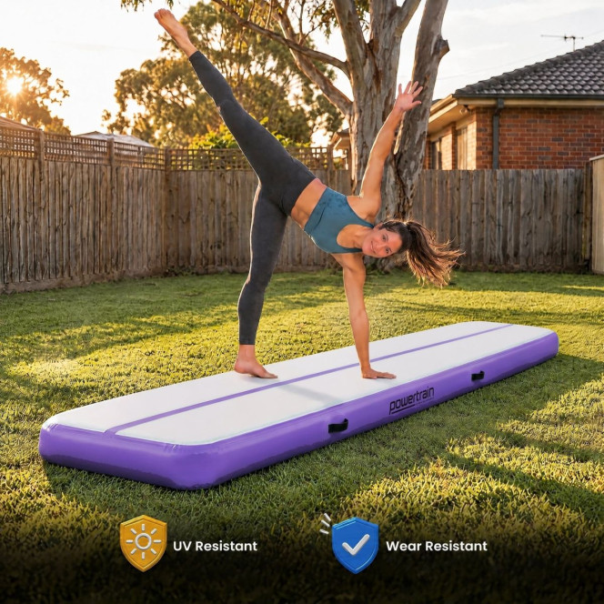 Powertrain 3m x 1m Inflatable Air Track 20cm Thick Gymnastics Exercise Tumbling Mat in Grey Purple with Electric Pump Image 9