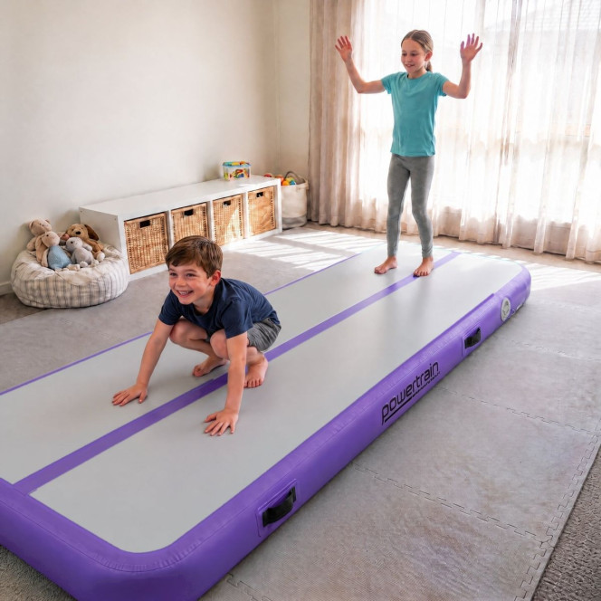Powertrain 3m x 1m Inflatable Air Track 20cm Thick Gymnastics Exercise Tumbling Mat in Grey Purple with Electric Pump Image 12