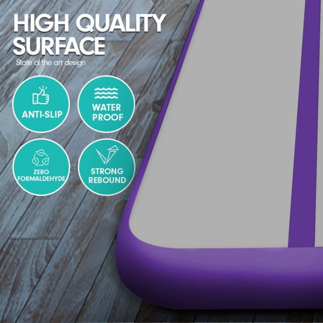 3m x 1m x 20cm Air Track Inflatable Tumbling Mat Gymnastics - Purple Grey Image 2