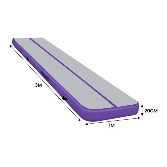 Powertrain 3m x 1m x 20cm Air Track Inflatable Tumbling Mat Gymnastics Exercise Purple Grey Image 5