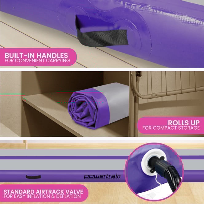 Powertrain 3m x 1m x 20cm Air Track Inflatable Tumbling Mat Gymnastics Exercise Purple Grey Image 9