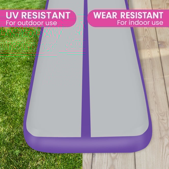 Powertrain 3m x 1m x 20cm Air Track Inflatable Tumbling Mat Gymnastics Exercise Purple Grey Image 12