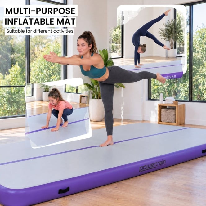 4m x 1m x 20cm Air Track Inflatable Tumbling Mat Gymnastics - Purple Grey Image 7