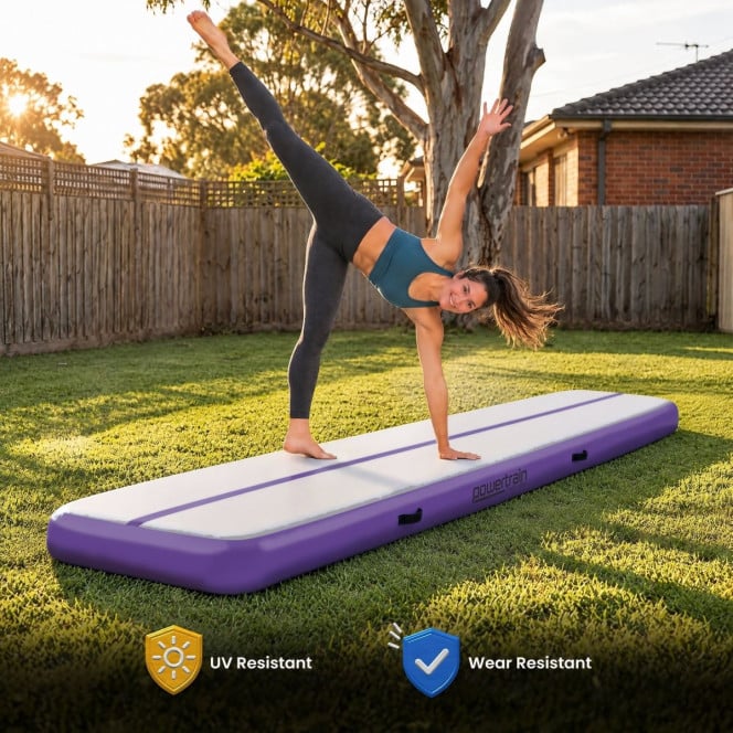 4m x 1m x 20cm Air Track Inflatable Tumbling Mat Gymnastics - Purple Grey Image 9