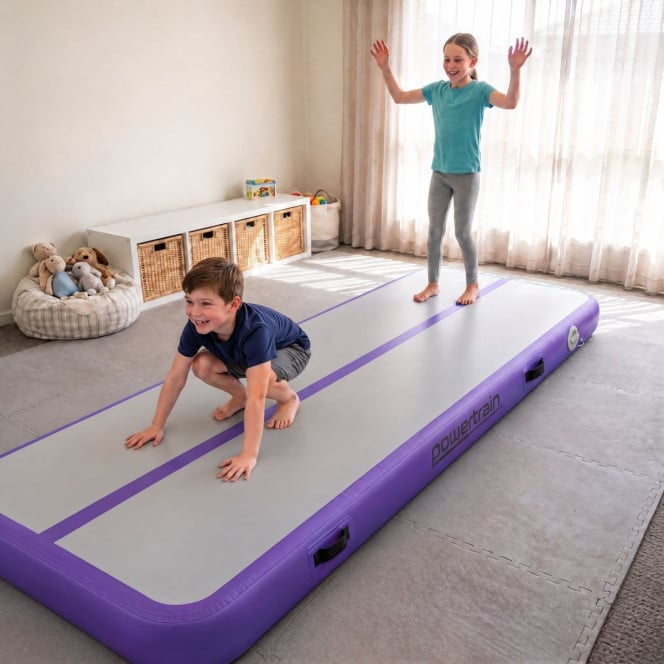 4m x 1m x 20cm Air Track Inflatable Tumbling Mat Gymnastics - Purple Grey Image 12