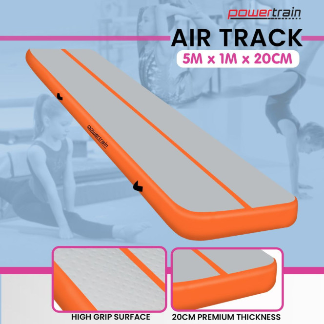 5m x 1m x 20cm Air Track Inflatable Tumbling Mat Gymnastics - Orange Image 2