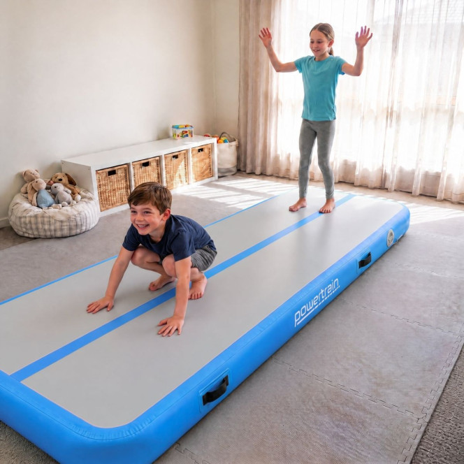 Powertrain 3m x 1m Inflatable Air Track 20cm Thick Gymnastics Exercise Tumbling Mat in Blue with Electric Pump Image 12
