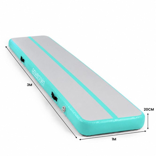 Powertrain 3m x 1m Inflatable Air Track 20cm Thick Gymnastics Exercise Tumbling Mat in Green with Electric Pump Image 3