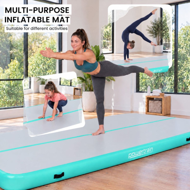 Powertrain 3m x 1m Inflatable Air Track 20cm Thick Gymnastics Exercise Tumbling Mat in Green with Electric Pump Image 7
