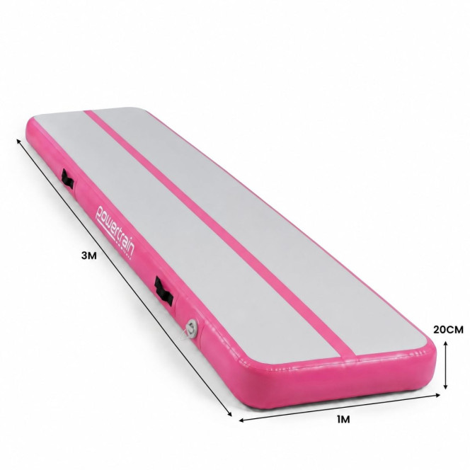 Powertrain 3m x 1m Inflatable Air Track 20cm Thick Gymnastics Exercise Tumbling Mat in Pink with Electric Pump Image 3