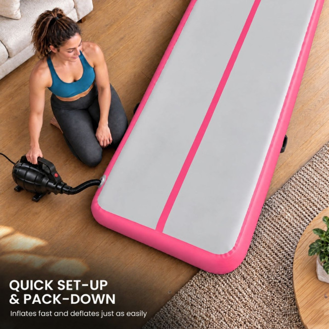 Powertrain 3m x 1m Inflatable Air Track 20cm Thick Gymnastics Exercise Tumbling Mat in Pink with Electric Pump Image 8