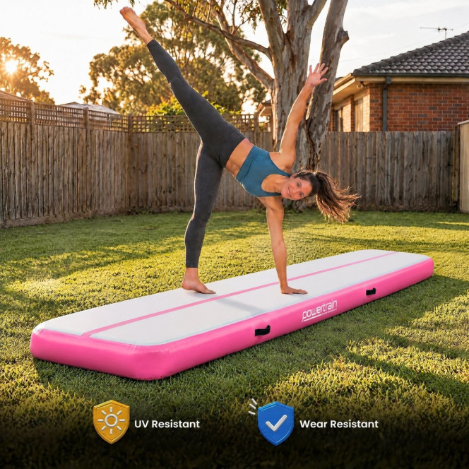 Powertrain 3m x 1m Inflatable Air Track 20cm Thick Gymnastics Exercise Tumbling Mat in Pink with Electric Pump Image 9