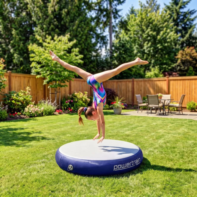 Powertrain 20cm Thick 1m Airtrack Spot Round Inflatable Gymnastics Tumbling Mat Air Track with Pump - Dark Blue Image 2