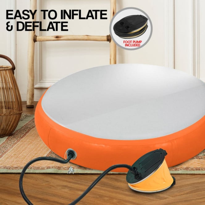Powertrain 20cm Thick 1m Airtrack Spot Round Inflatable Gymnastics Tumbling Mat Air Track with Pump - Orange Image 8